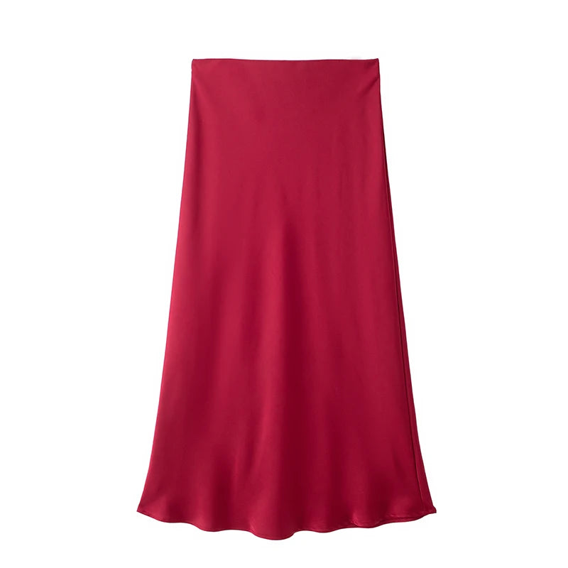 Willshela Falda de satén negra para mujer, falda larga elegante de cintura alta para mujer, falda midi de moda de verano, faldas de oficina para mujer