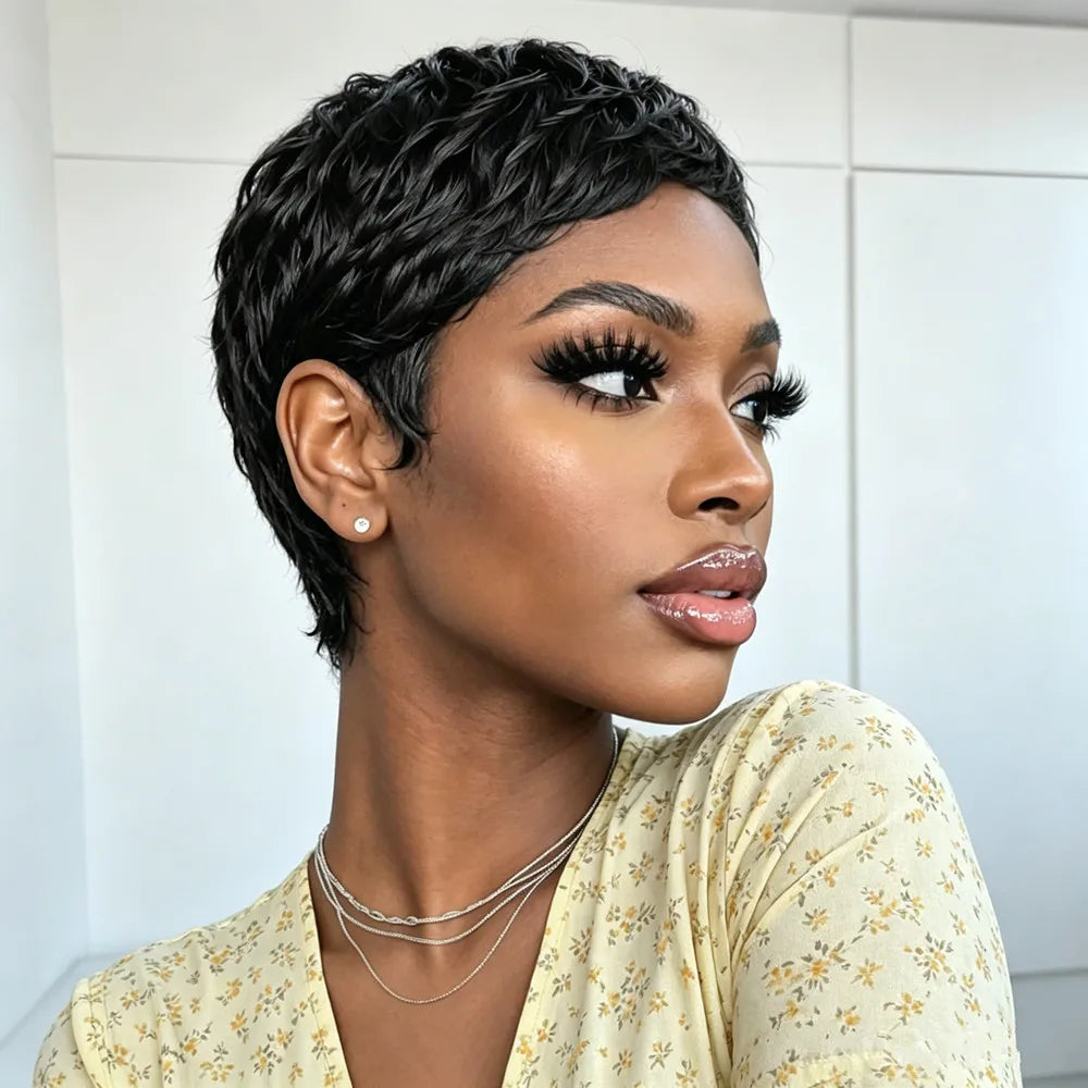 pixie cut short layered human hair wigs for women gift wig pixie cut wig pixie wig 4inch 150% density human hair wigs machine made 30 color