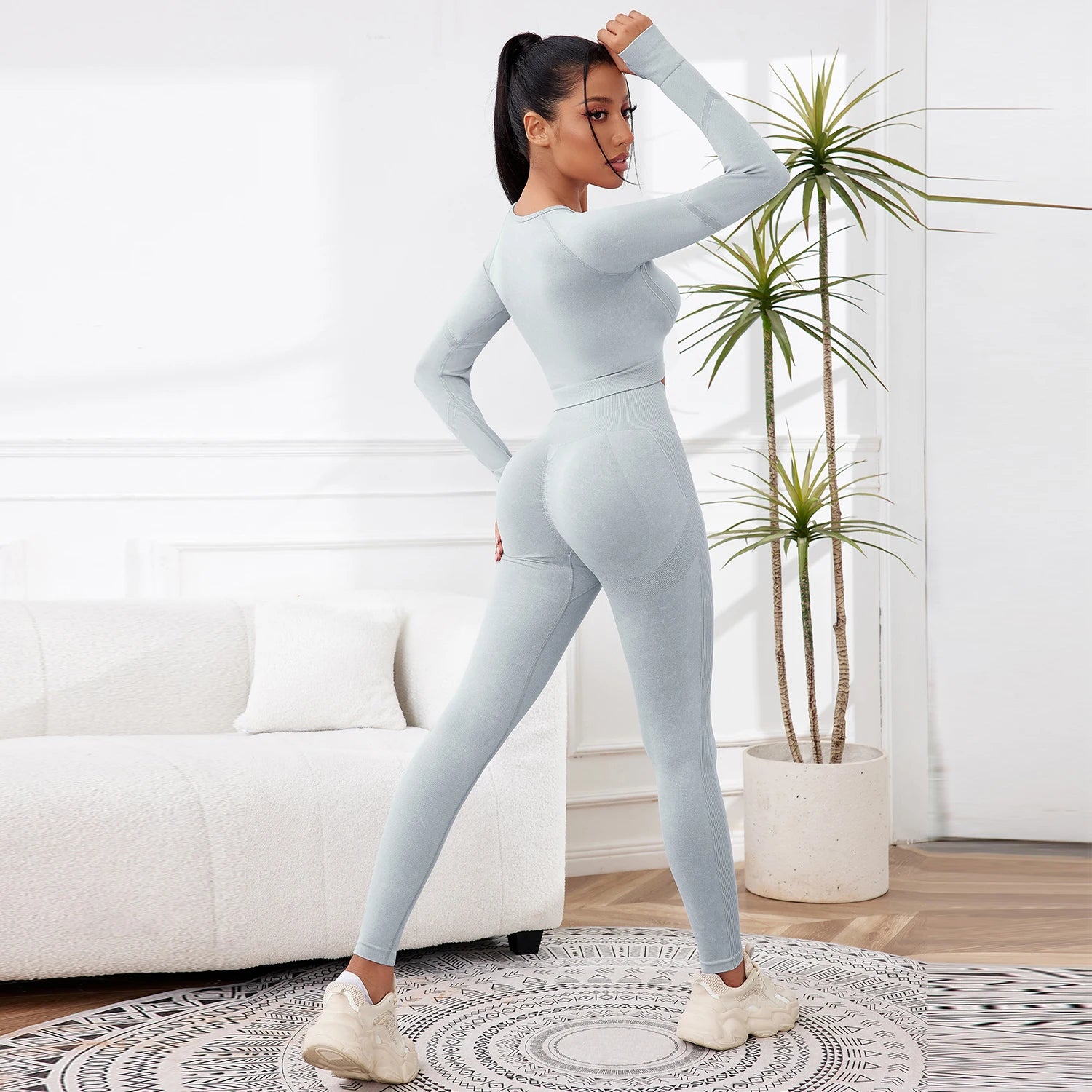 2PCS Sets Women Outfit High Waist Gym Sexy Sport Wash Pants Sets Running Outdoors Skinny
