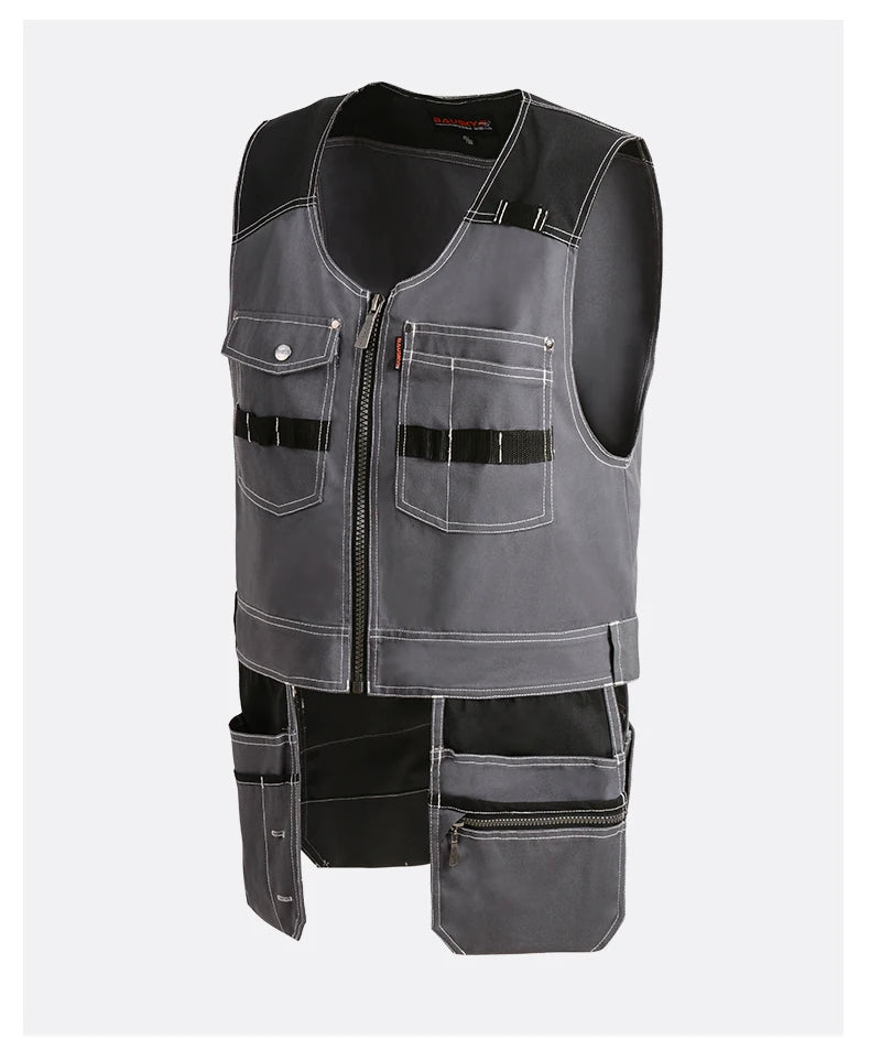 Work Clothing Men's Vest Tooling Clothes Multi-pockets Working Vest Workwear Vest Waistcoat For Maintenance Zipper Pockets