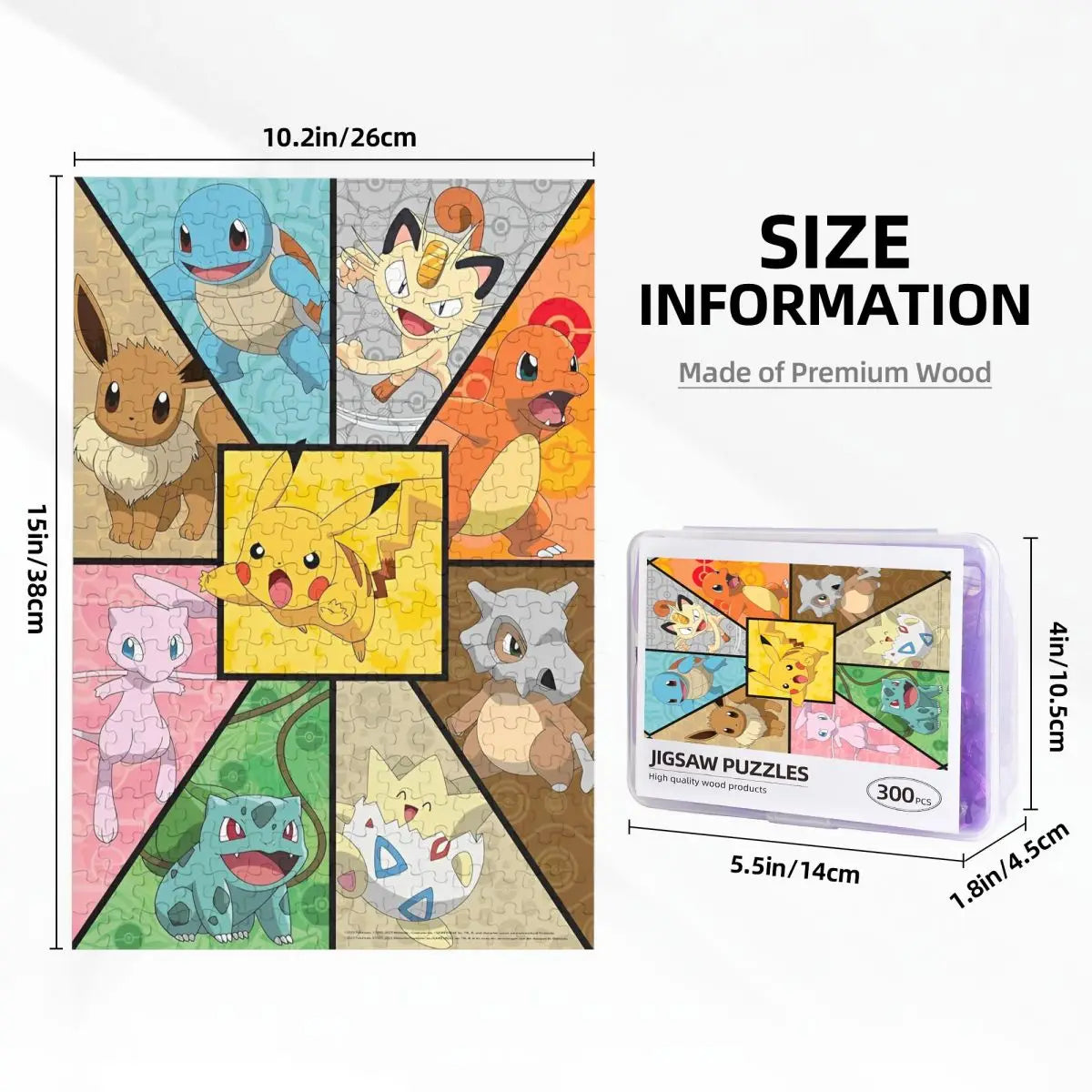 Pokemon Characters Pikachu Cartoon Wooden Puzzles for Children Jigsaw Puzzles 300 Pieces Educational Toys Gift for Kids
