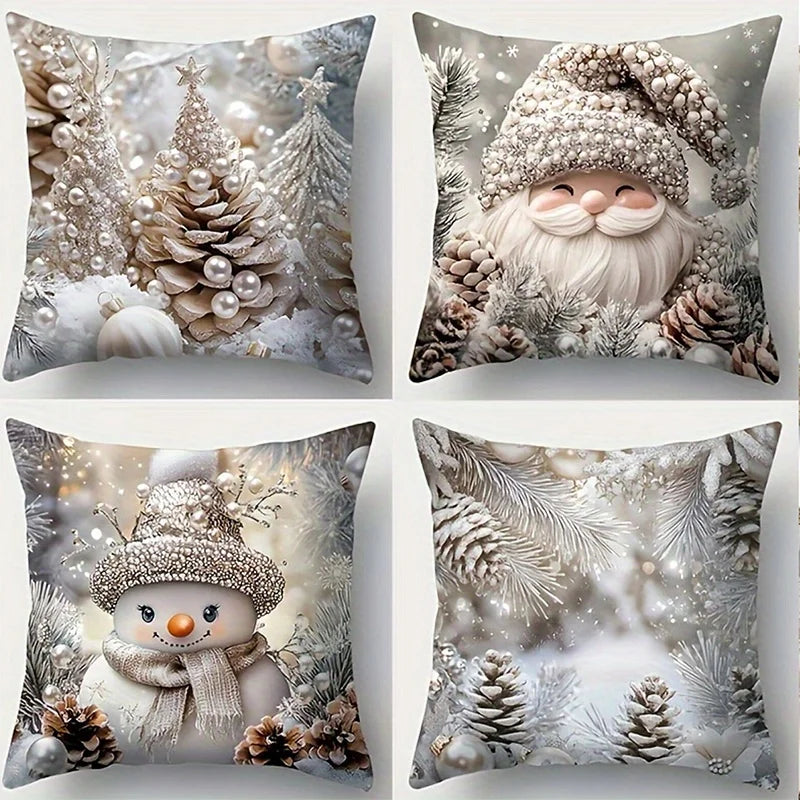 Christmas Cushion Cover – Santa & Snowman Festive Decor