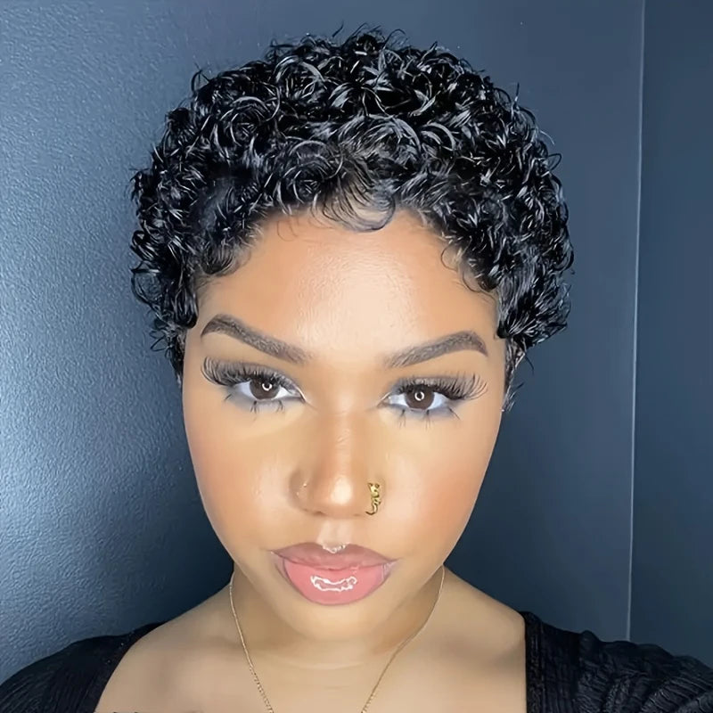 Short Afro Curly Pixie Wig (4")