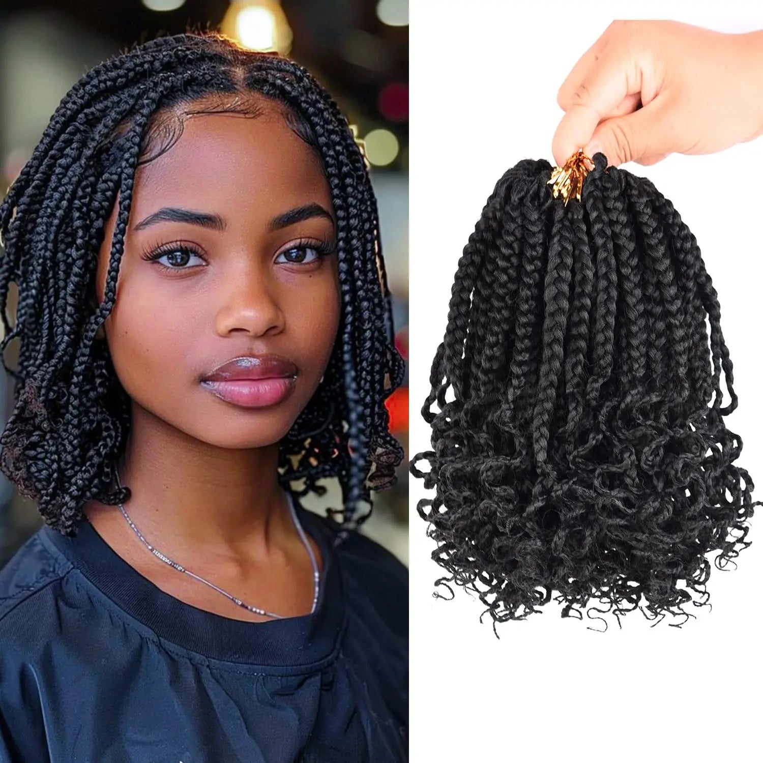 Pre-Looped Box Braids – Soft, Natural Look with Curly Ends