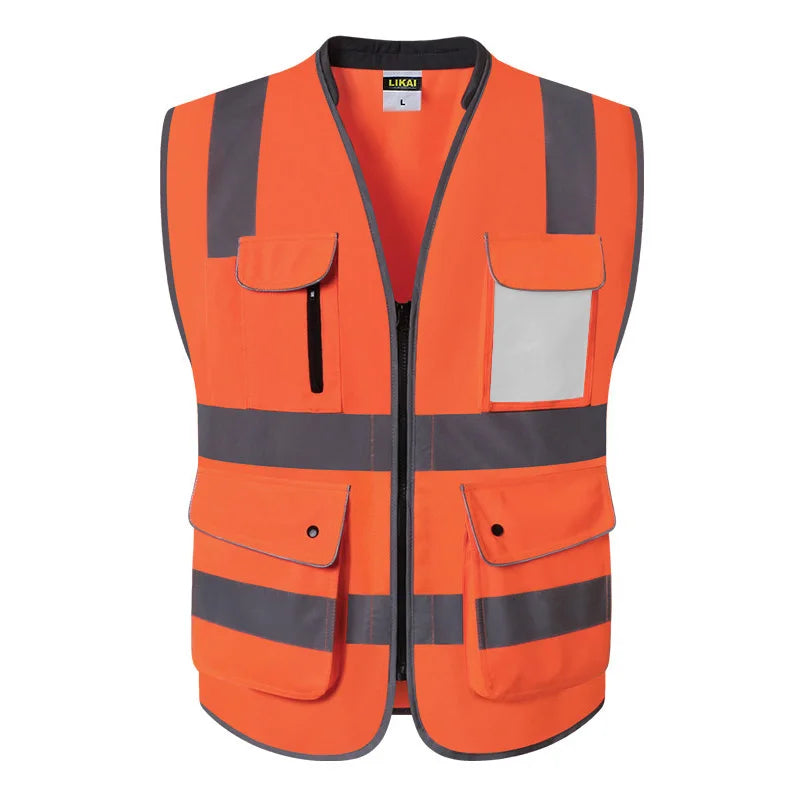 Road Work Vest for Man With Pockets Hi Vis Vest Outdoor Construction Protective Workwear Work Wear Vest