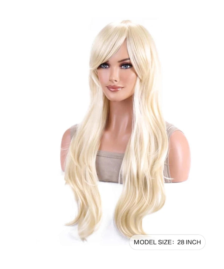 Pelucas largas y onduladas, cabello femenino de color claro combinado con pelucas doradas, se sintetizan para pelucas de rol de fiesta diarias.