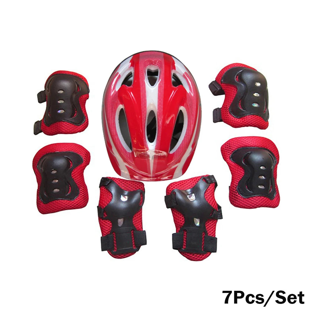 7Pcs/Set Kids Roller Skating Bicycle Helmet Knee Wrist Guard Elbow Pad Set for Children Cycling Sports Protective Guard Gear Set