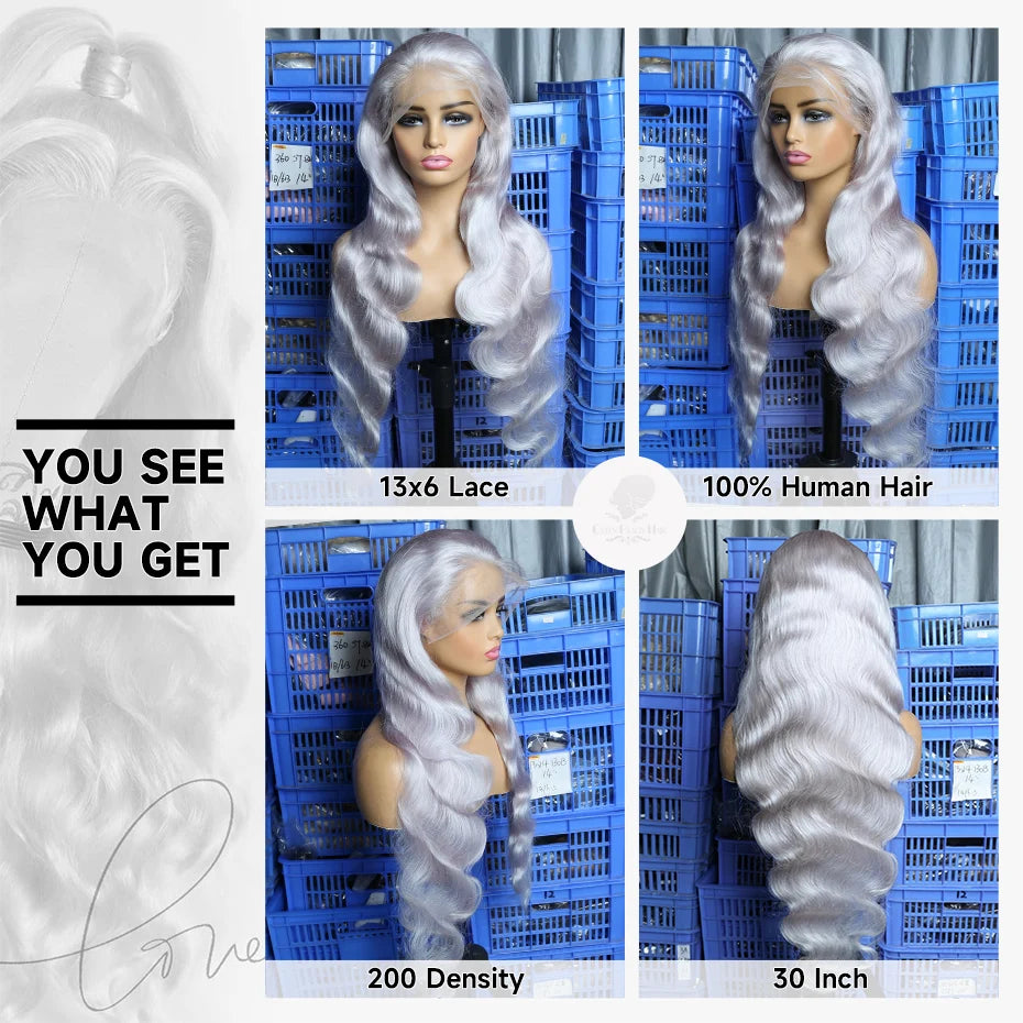Silver Grey Straight Wigs Human Hair Brazilian 13x6 HD Lace Frontal Colored 613 Wigs Pre Plucked With Baby Hairline 200% Density
