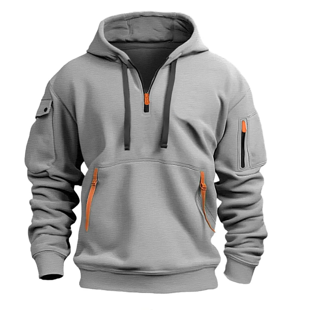 Multi Pocket Zipper Fleece Hooded Casual Shirt for Men and Women Plus Size Loose Pullover Fashion Sweatshirt top