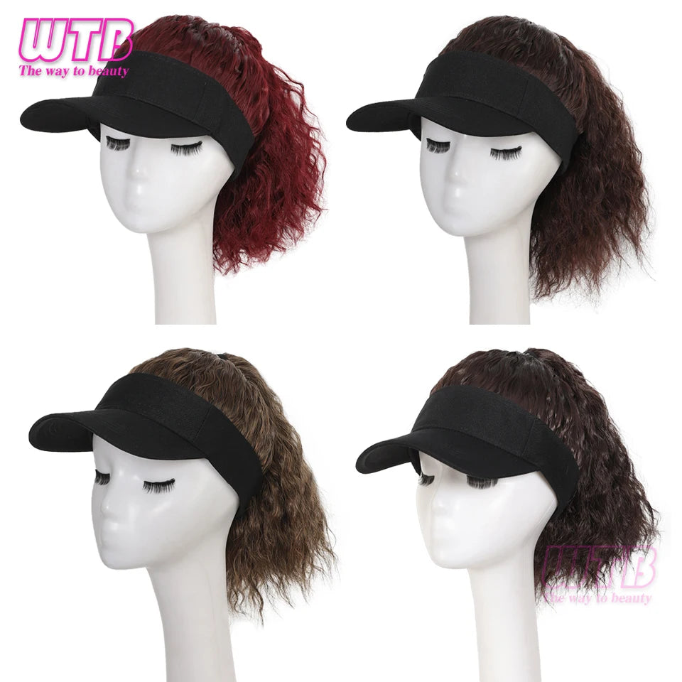 Se busca: Gorra de béisbol con peluca y coleta, gorra de béisbol con peluca de pelo rizado y esponjoso para mujer.