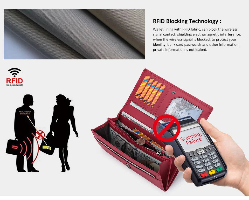 Genuine Leather Women's Wallet Luxury Clutch with RFID Multi Card Slots and Phone Pocket Large Capacity Female Money Handbag