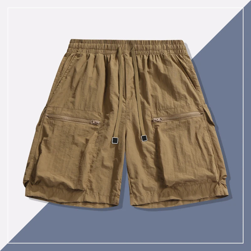 Workwear shorts for men, summer loose sports shorts, summer men's ice silk casual cropped pants