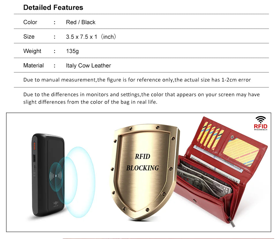 Luxury Design Wallet for Women Genuine Leather Female Cell Phone Handbag with RFID Card Slots Multifunction Ladies Coin Purse