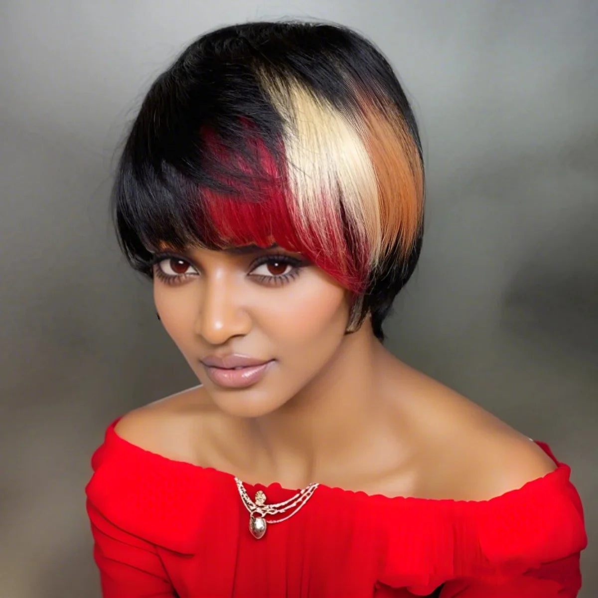 6-Inch Colorful Pixie Cut Human Hair Wig – Lightweight with Layered Bangs
