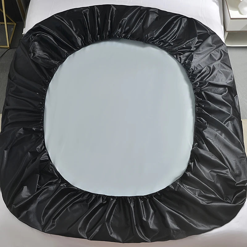 1 Sábana Bajera Ajustable Impermeable con Banda Elástica Negra Dorada Blanca Antideslizante Ajustable (La funda de almohada necesita pedido)