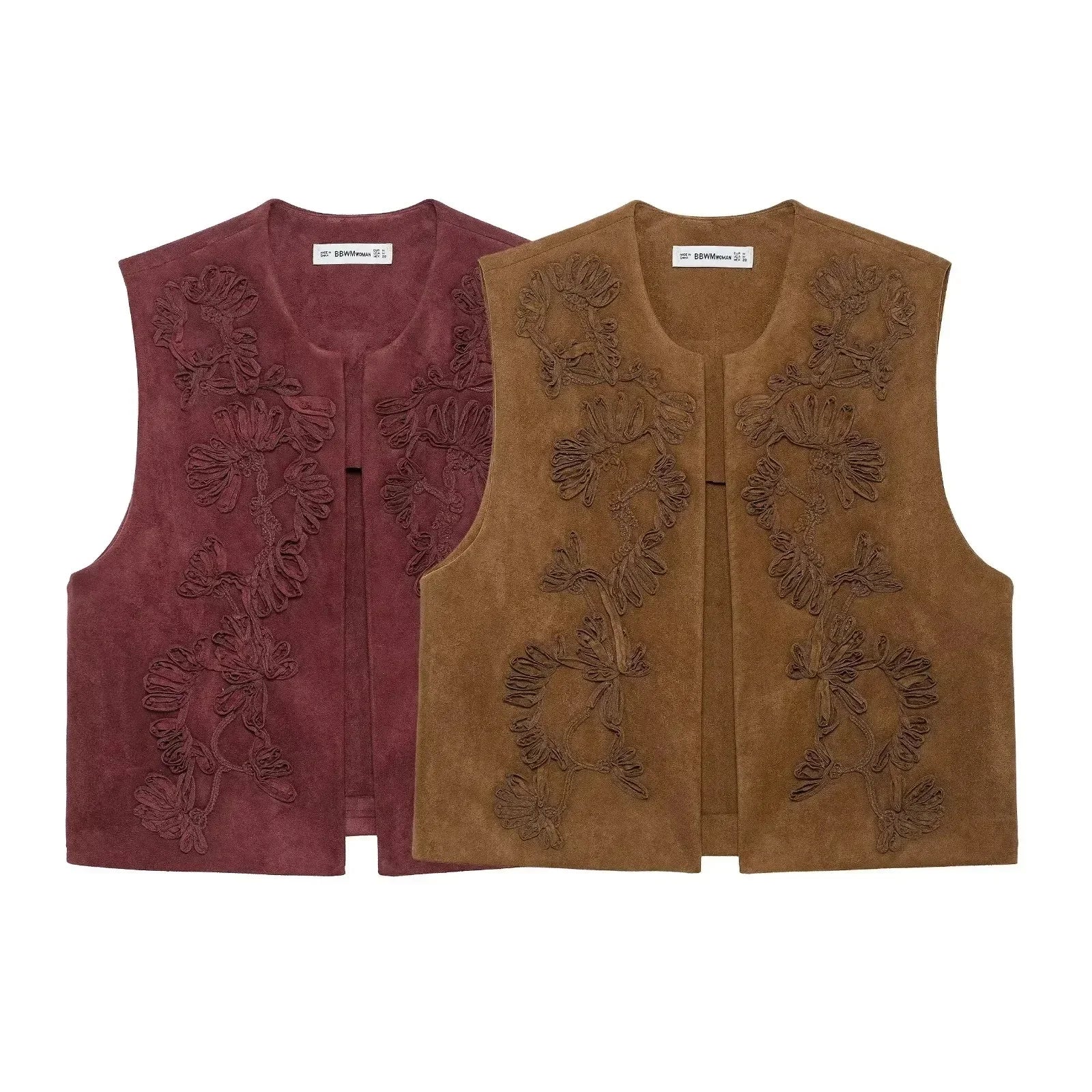 Embroidered Vests For Women Fashion Suede Elegant Sleeveless Coat Short Vest Streetwear Casual Chic Waistcoat Top