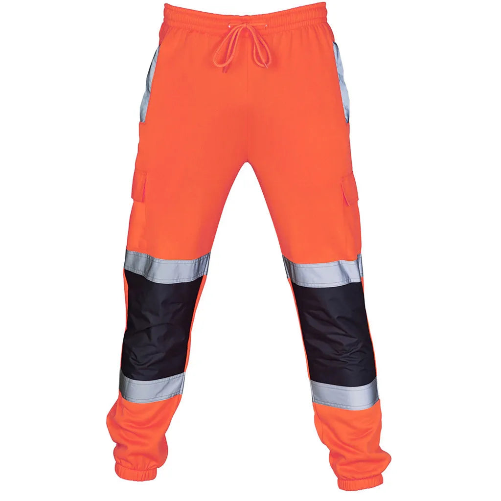 Men Road Work Pants High Visibility Overalls Casual Pocket  Work SplicingTrouser Pants