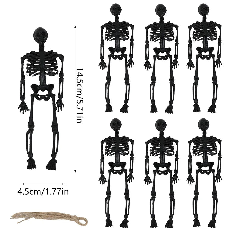 6pcs Scary Hanging Skeleton with Ropes Halloween Party Decoration Plastic Skull Home Garden Haunted House Props Kids Toy Gifts