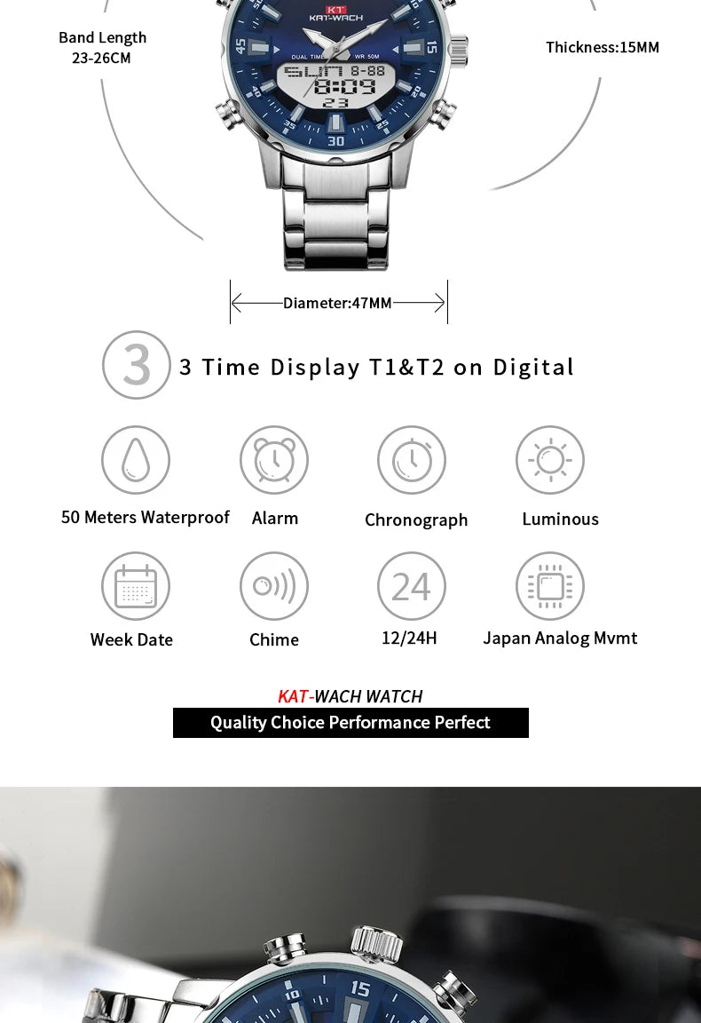 KAT-WACH Men Quartz Wrist Watch  2024 High Quality Luxury  Original Waterproof Digital Watches