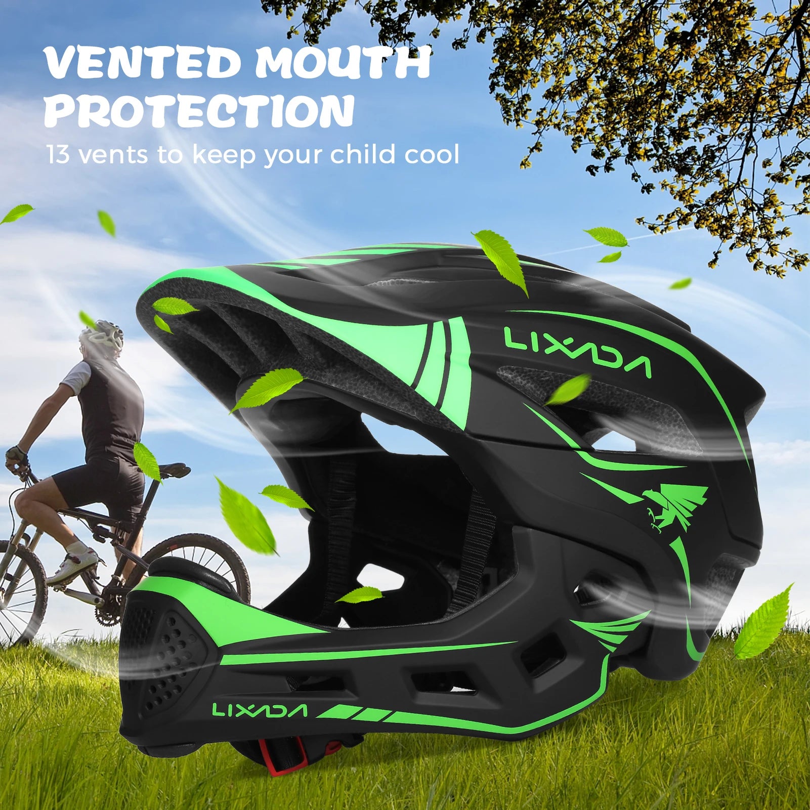 Lixada Kids Full Face Helmet Detachable Children Sports Safety Bike Helmet Protective Gear for Cycling Skateboarding Roller Skat
