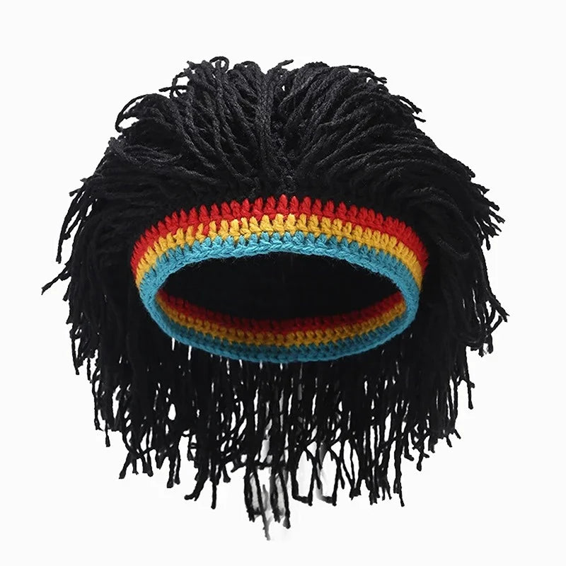1/2pcs Jamaican Knitted Wig Braid Hat Unisex Hair Hat Handmade Fancy Wig Caps Halloween Ghost House Wig Black