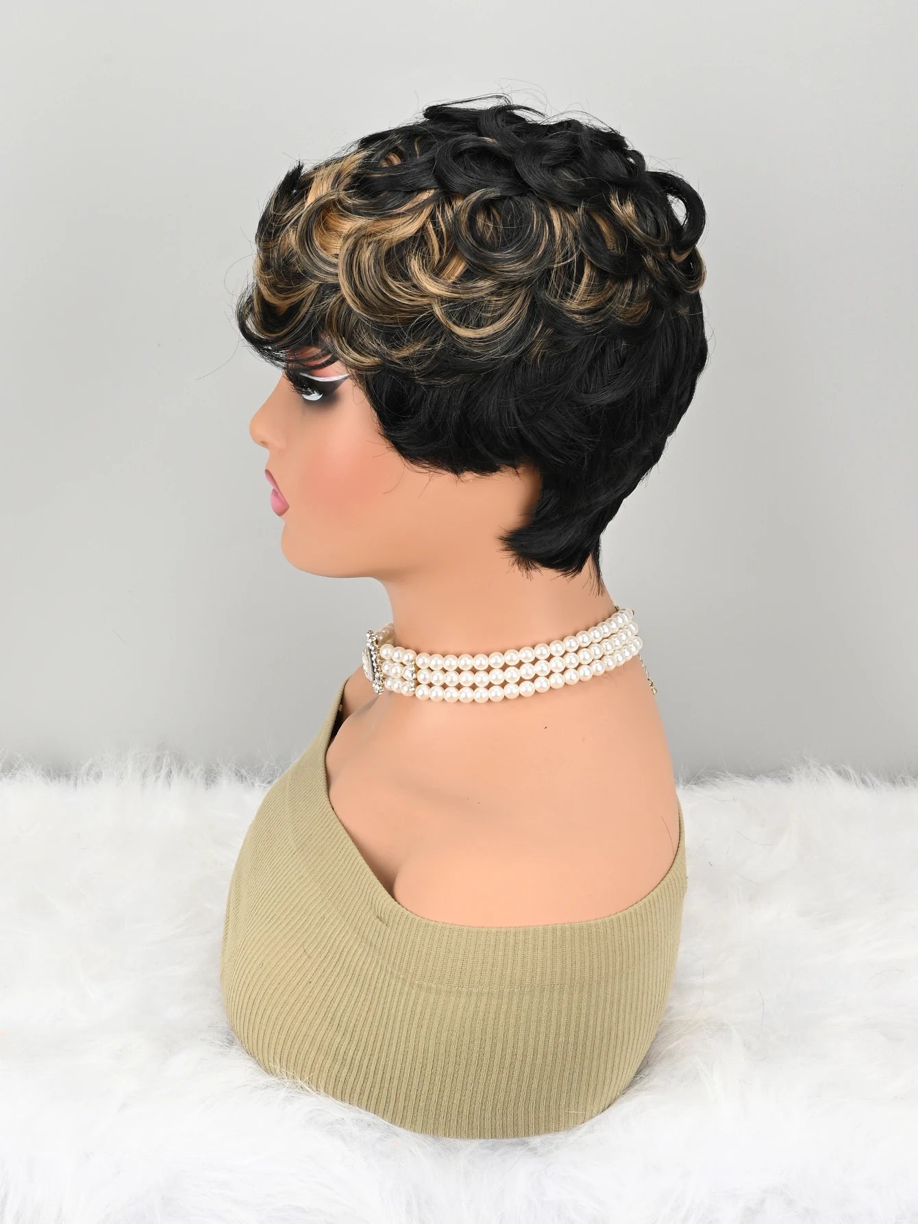 Short Pixie Wigs Short Brown Black Curly Pixie Wigs Synthetic Hair Wigs  Natural Wavy Brown Black Pixie Cut Wig
