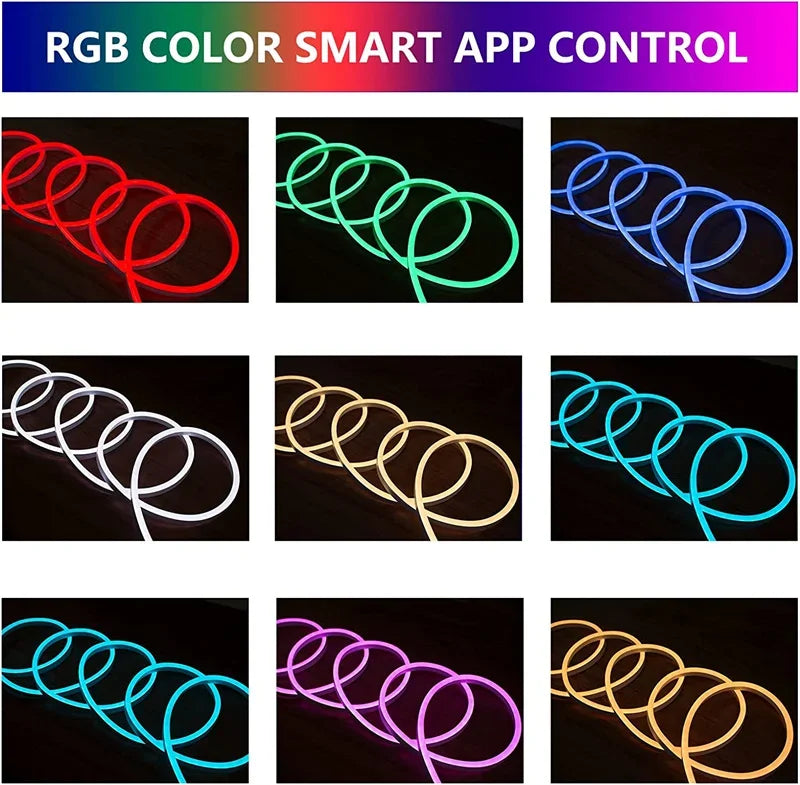RGB Gaming Lights 16.4ft/5M Neon Rope Lights Soft Lighting for Gaming Desks LED Strip Lights Syncing Support Cutting for Home