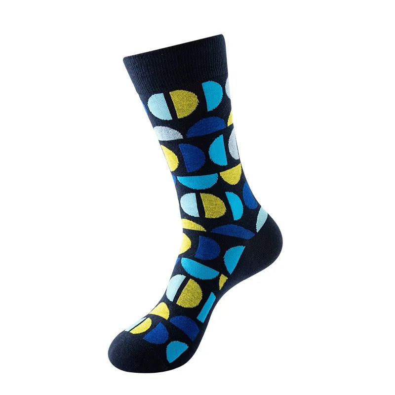 49 Patterns Fashion Business Men 100% Cotton Happy Lattice Socks Unisex Boys Combed Hip Hop Street Skateboard Funny High Sox Set