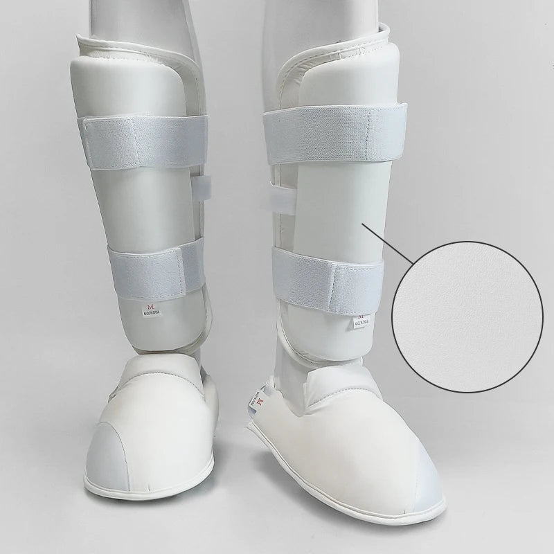 Espínilleras de kárate para adultos y niños, equipo de soporte, espinilleras, rodilleras, protectores de manos, cinturón de cuero, boxeo, artes marciales