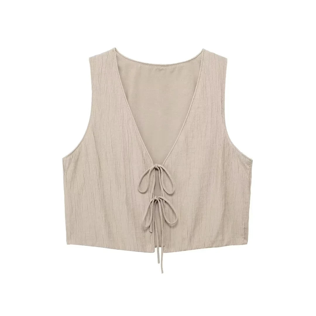 TRAF Skirt Two Piece Set Tied Sleeveless Vest Top High Waist Women's Midi Skirt Summer Waistcoat Long Skirt And Top Set Women