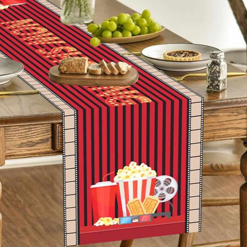 Camino de Mesa para Noche de Cine de 12 X 72 Pulgadas, Estampado de Tira de Película, Decoración de Carrete de Cine, Decoraciones de Manteles Temáticos de Cine