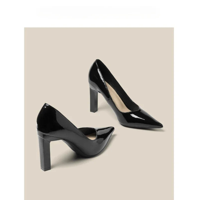Square Heels Pumps Women Shoes Patent Leather Sexy Wedding Party Official Leisure Super Big Szie