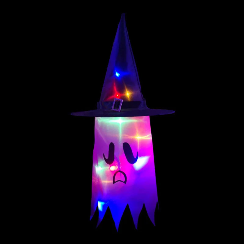 Halloween Decoration Pendant Outdoor Courtyard Eaves Railing Hanging Wizard Ghost Hat LED Pendant Light Home Bar Horror Props