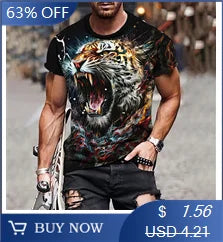 Luxury Men's T-Shirt Animal Tees Gold Lion 3d Print Short Sleeved T-Shirt Summer Casual Men's Clothing Oversized European Tops