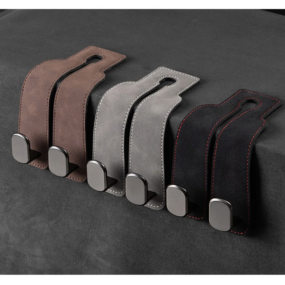 Quality 2 in 1 Car Headrest Hook Premium Suede Rear Seat Hanging Dual Hook 20KG Large Load-Bearing Alloy Hook Hanger Universal