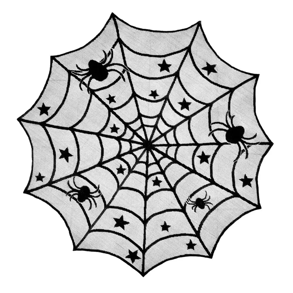 Halloween Lace Spider Web Tablecloths Black Skull Spider Web Fireplace Curtain Mantel Scarf Event Home Party Table Decorations