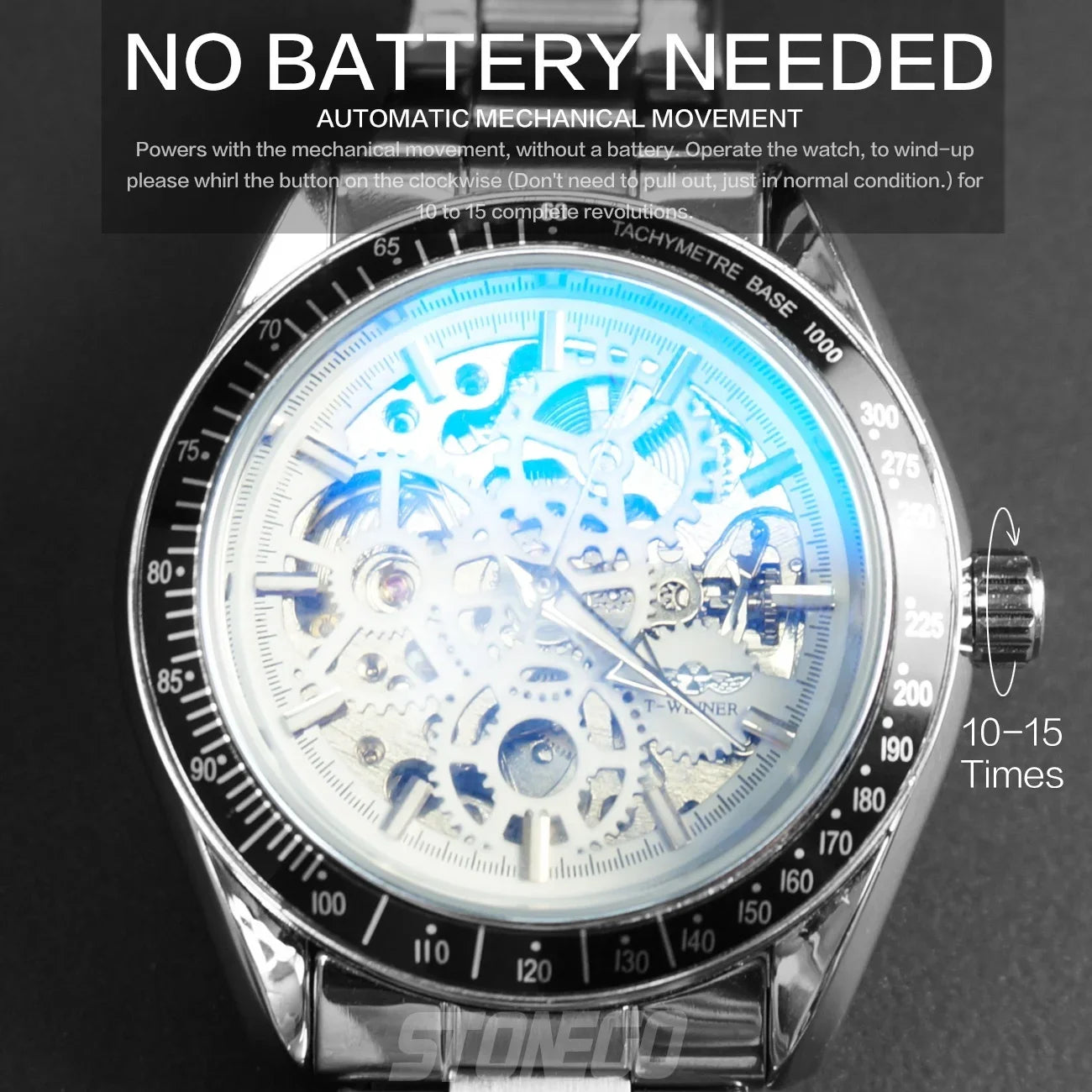 Women Automatic Mechanical Skeleton Watch Self-Winding Water Resistant Gold Plated Dress Wristwatch