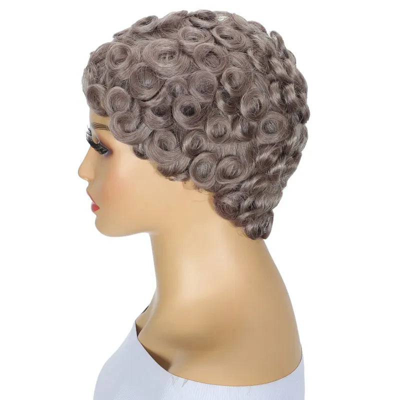 Pixie Cut Wigs 100% Human Hair Wigs Short Curly Pixie Cut Wigs For Black Women Full Machine Made Wig Pixie Curly Gray Color
