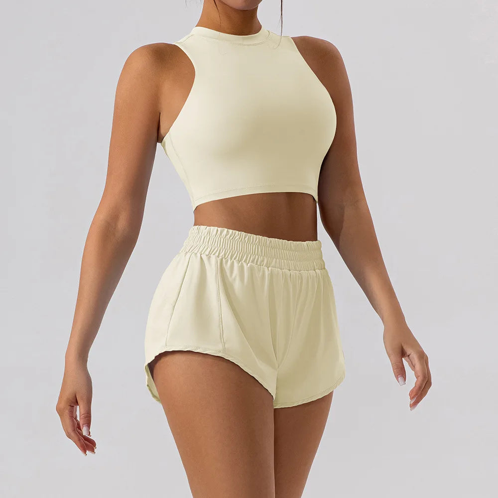 2PCS Yoga Set Sports Hip Short Skirt Women Tracksuit Gym Tennis Skirt Set Workout Sportswear Golf Dance Athletic Sport Suit