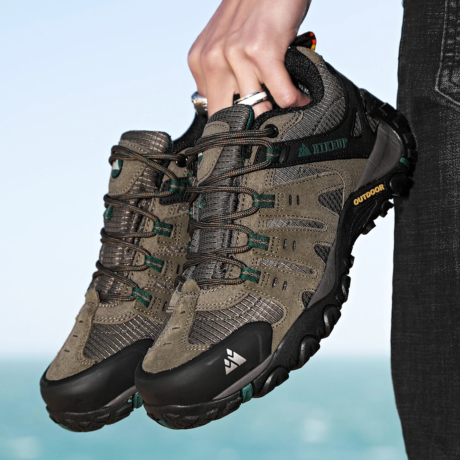 HIKEUP Zapatillas de senderismo para hombre de cuero de ante, calzado de exterior resistente al desgaste, zapatillas tácticas de trekking, senderismo y caza para hombre