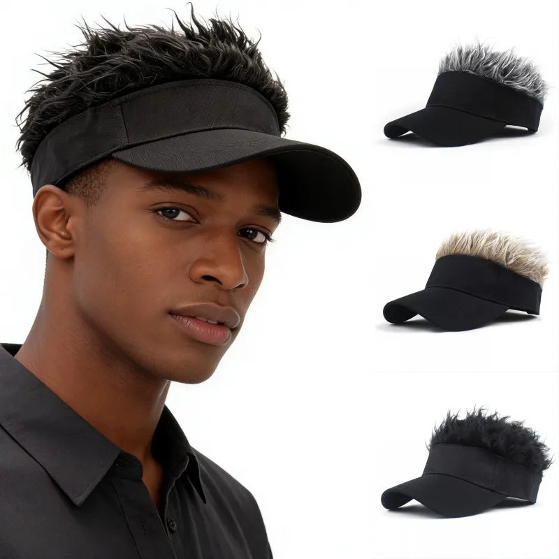 Synthetic Spiked Wig Hair Golf Baseball Cap Men Women Fake Hair An-ti UV Sunhat Sports Running Sunshade Visors Hip-Hop Headwear