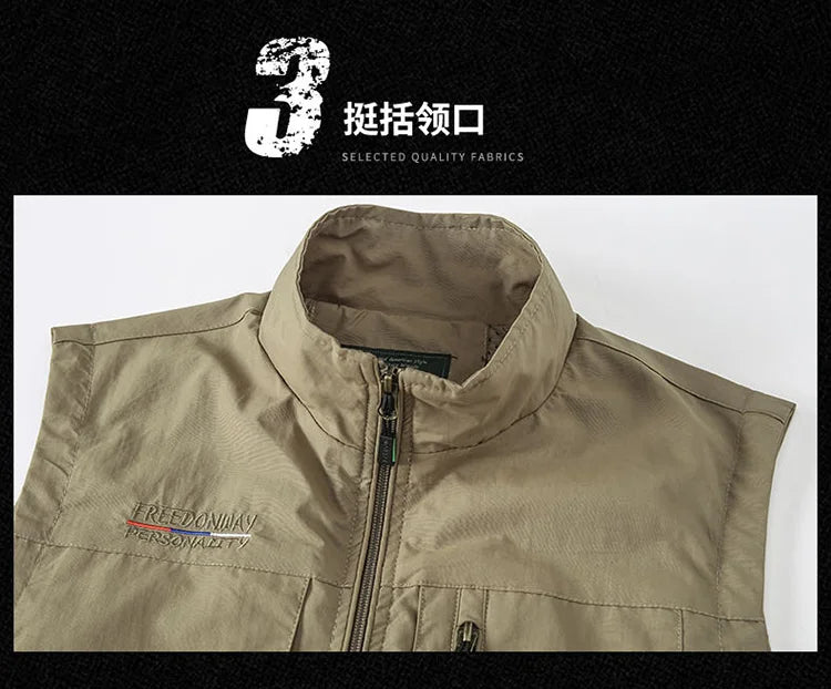 Men's Vest Thin Tooling Loose Quick Drying Outdoor Sports Multi Pocket Stand Collar Camping Fishing Vest Summer жилетка мужская