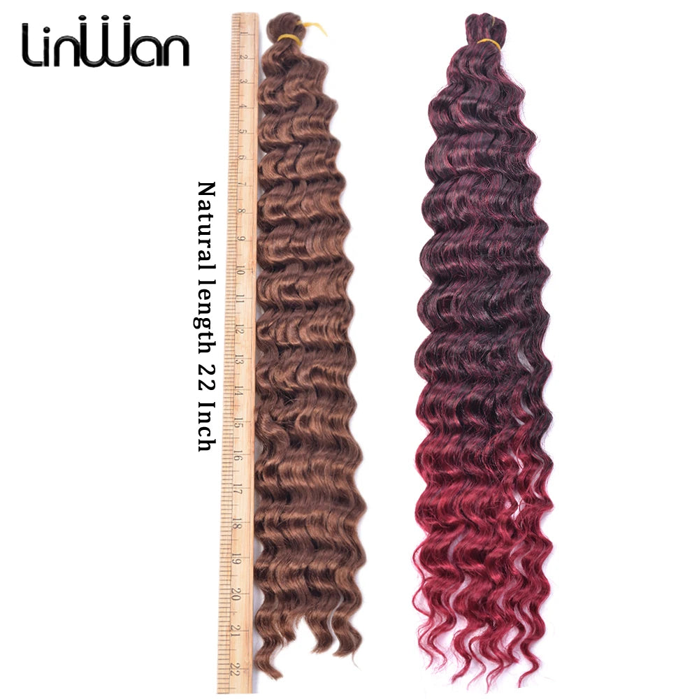 LINWAN Synthetic Curly Hair 24 Inch Water Wave Twist Crochet Braid Hair Ombre Pink  Deep Wave Braiding Hair Extension