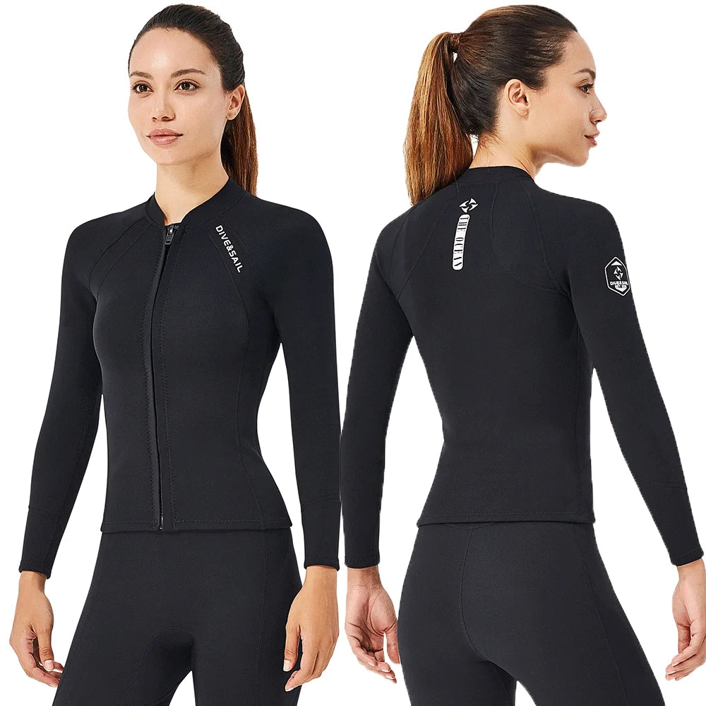 2MM Neoprene Wetsuit Women Zip Diving Jacket Long Sleeve Snorkeling Coat Women Surfing Jacket Clothes Thermal Swimwear Equipment