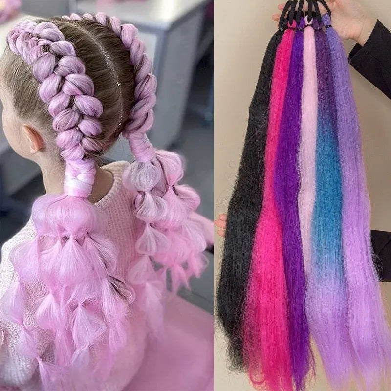 Y2K Kpop Ponytail Extension with Rubber Band Long Straight DIY Synthetic Braided Pony Tail Hairpiece Women Headwears Accessories