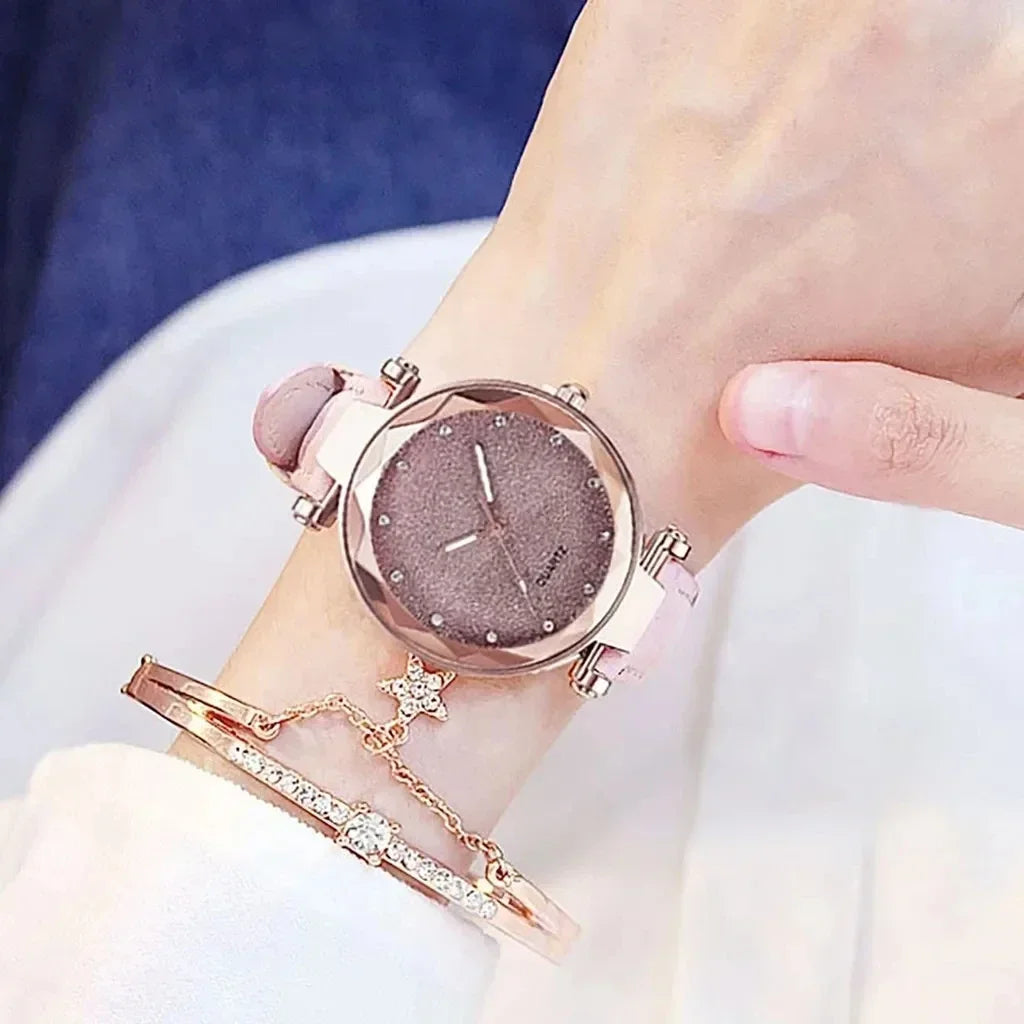 1/2PCS New Luxury Rhinestone Bracelet Watch Starry Sky Watches Ladies Wristwatch Relogio Feminino Reloj Mujer Montre Femme Clock