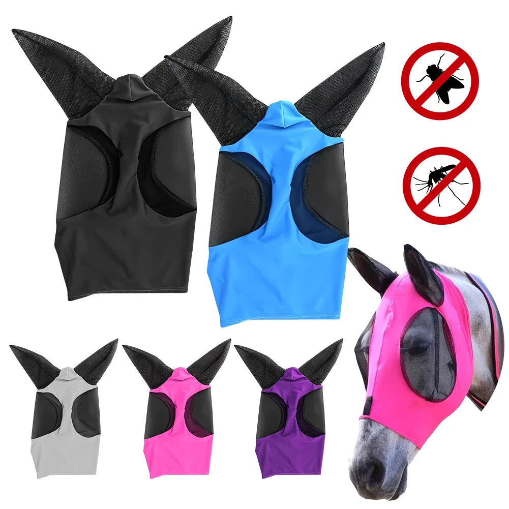Masque anti-mouches pour chevaux, design 3D, ergonomique, protection oculaire pour animaux de compagnie, anti-moustiques, demi-masque en maille, protection contre les mouches