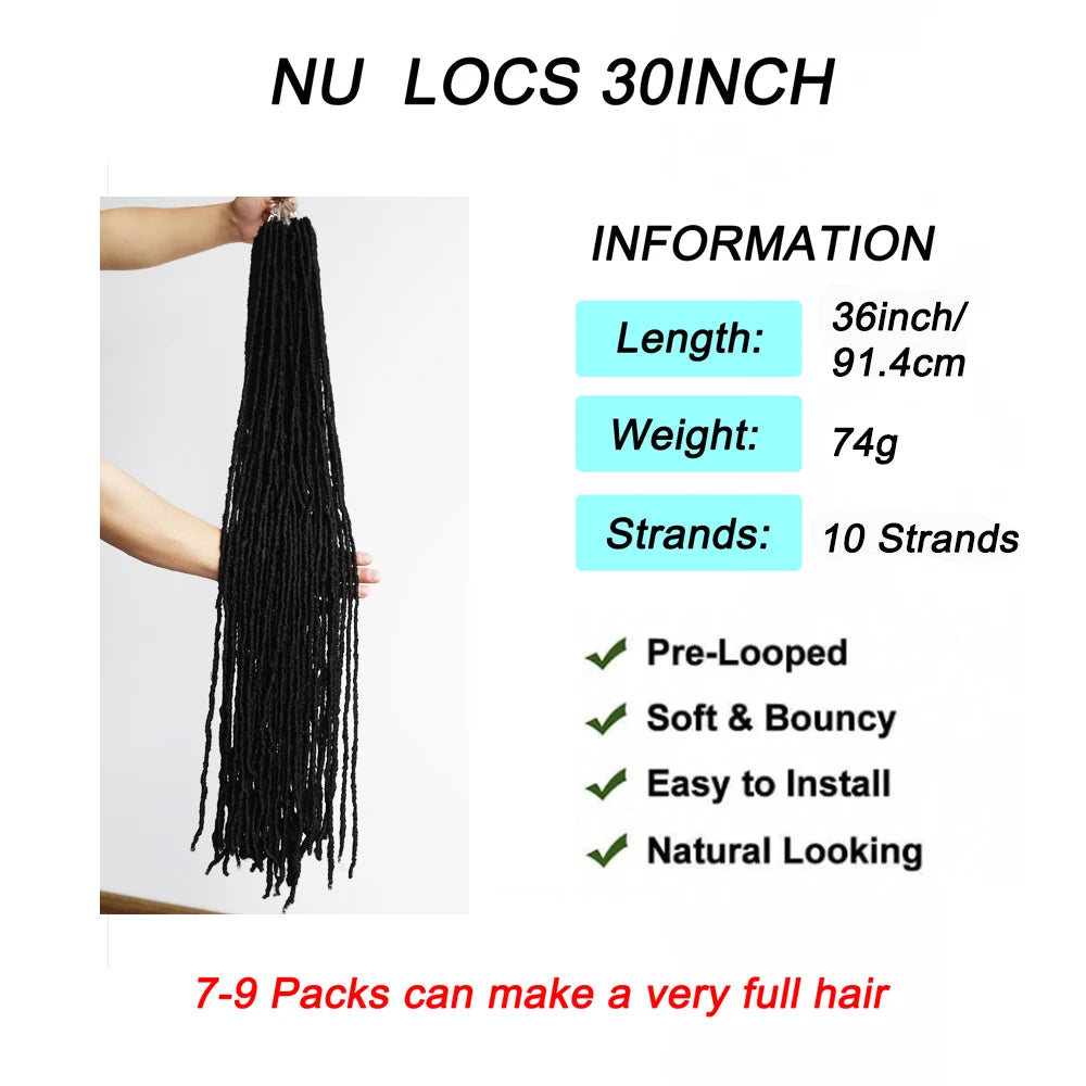 36 Inch Soft Natural Look Faux Locs Crochet Hair Extension Synthetic Black Nu Locs Braids for Easy Hair Styling
