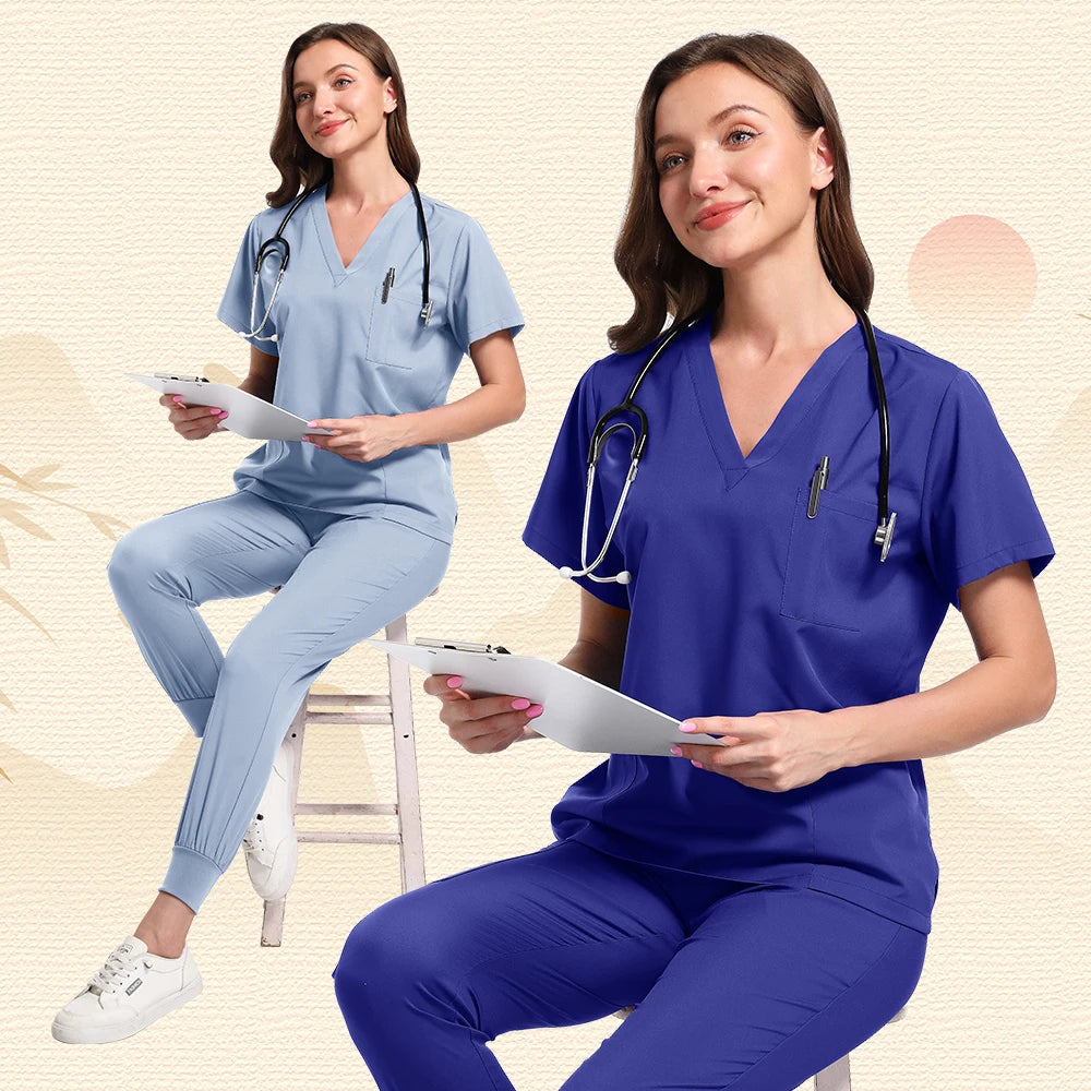 Workwear Nurse Uniform Tops+Straight Pants Medical Nursing Uniform Women Men Pet Shop Beauty Work Suit Doctor Surgery Scrubs Set