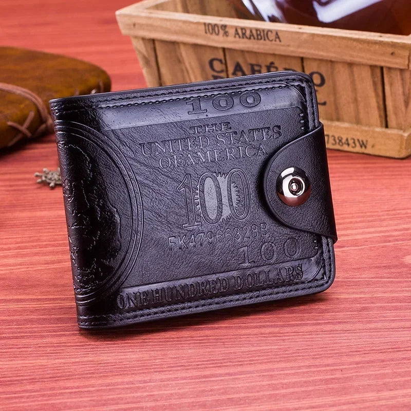 Carteras de moda con patrón de billetes de 100 dólares estadounidenses, tarjetero de cuero para fotos de gran capacidad para hombre